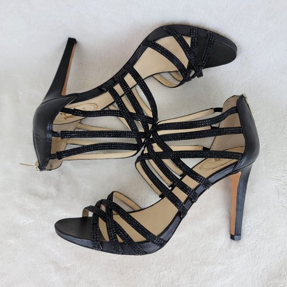 VC Signature VI-BRIGITTE Black Crystal Studs Strappy High Heels Zipper Sandals - Picture 7 of 9